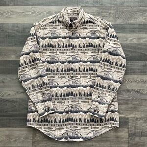VTG Woolrich Fishing Flannel Shirt Men’s LARGE Beige Trout Button Down Outdoor